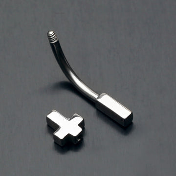Detail View 1 of Classic Cross Curved Barbell Eyebrow Ring-Steel
